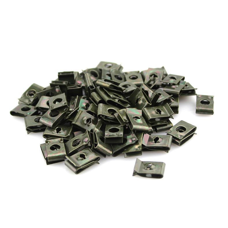 40pcs Spring U-Type Metal Clips Rivets Block Square Nuts Self Tapping Screw Hole Interior Door Trim Panels Clips Metal Rivets