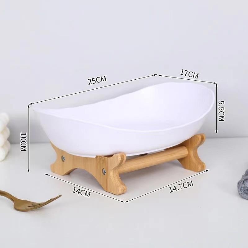 Creative Multi Tier Fruit Bowl European Ceramic Dessert Plate Bamboo Wood Rack Home Candy Bowl Fruit Basket