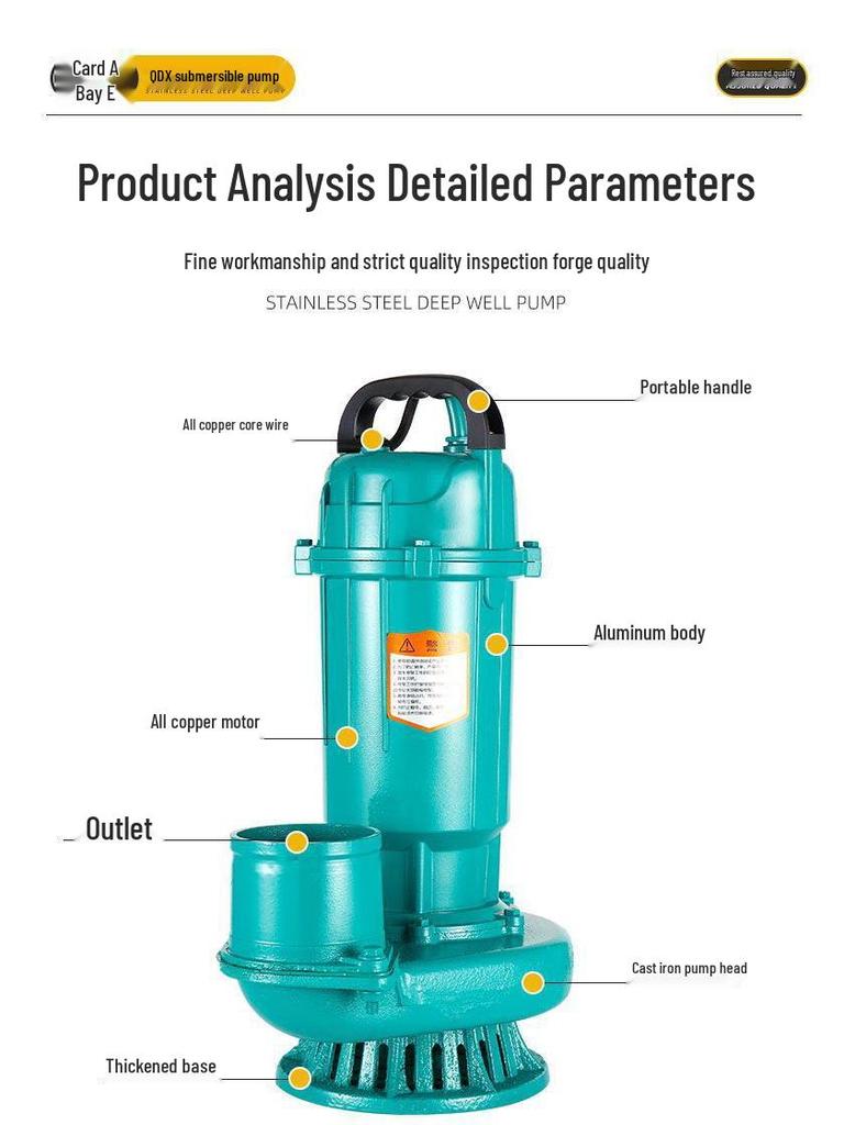 Jednofazowa zanurzalna pompa wodna z czystej miedzi 220V do nawadniania rolniczego – Wysoki podnos, Duży przepływ