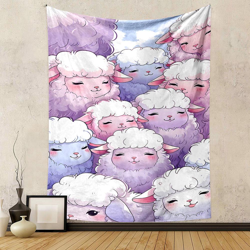 "Adorable Fluffy Sheep Cartoon Art" Patterned Tapestry Decorative Wall Hanging, Home Bedroom Living Room Decor