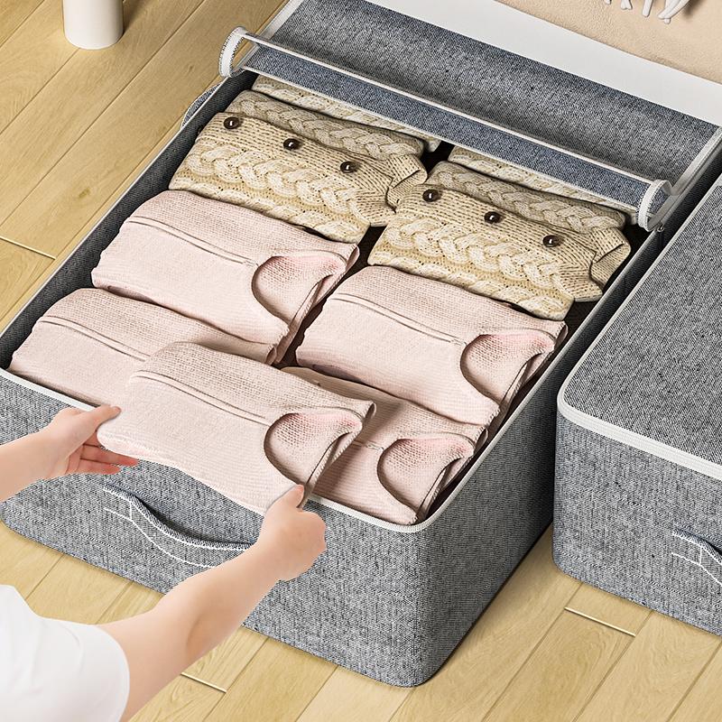 Clothes Under Bed Bedding Storage Bag with Lid Foldable for Bedding Toy Closet Organizer Space Saving Strap Reinforced Handle
