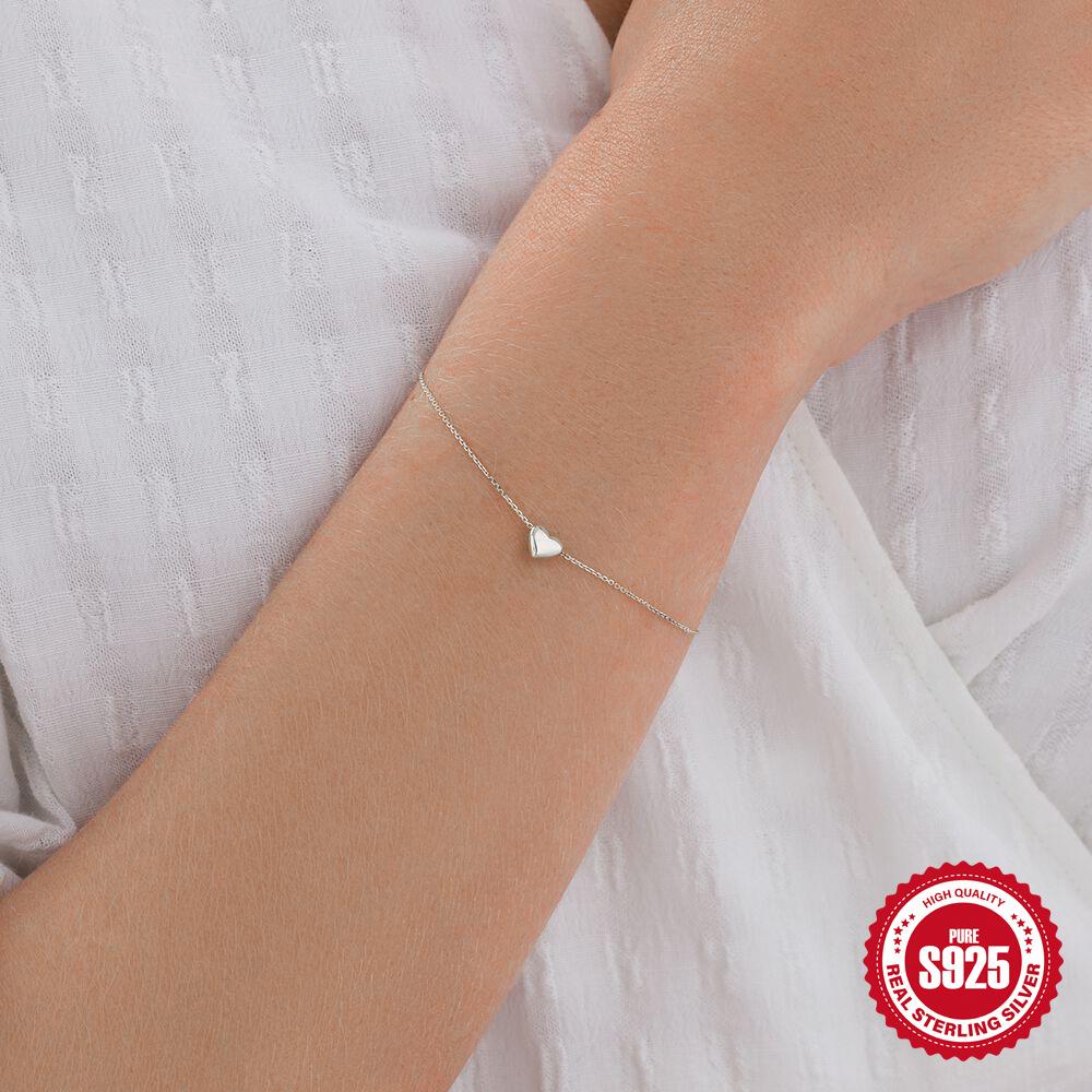 Stylish And Simple S925 Sterling Silver Temperament Versatile Heart-Shaped Smooth Surface Daily Commuting Wearing Bracelet Women