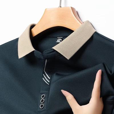 Men's Spring Long Sleeve Polo Shirt Turn-down Collar Solid Color Breathable Cozy Tees Casual Button Up Male T-shirt