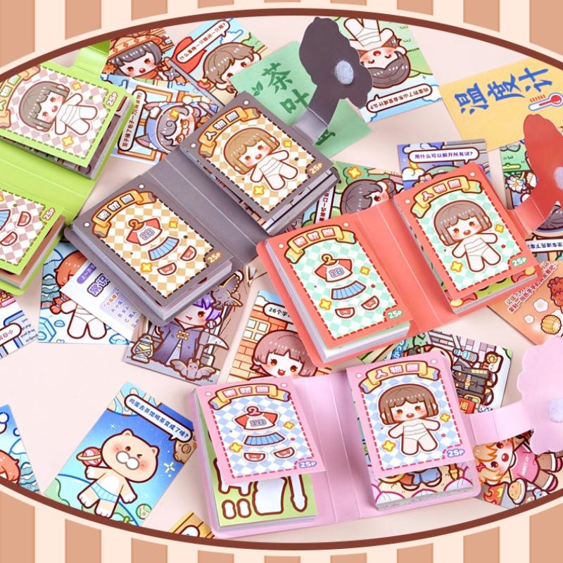 1 Mini Dress-Up Sticker Book Cute No-Cut Stickers For Journals, Creative Scene Dress-Up Sticker Book