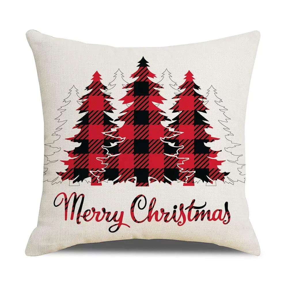 Christmas Pillowcase Christmas Red Plaid Home Holiday Decoration Pillow Cushion Cover