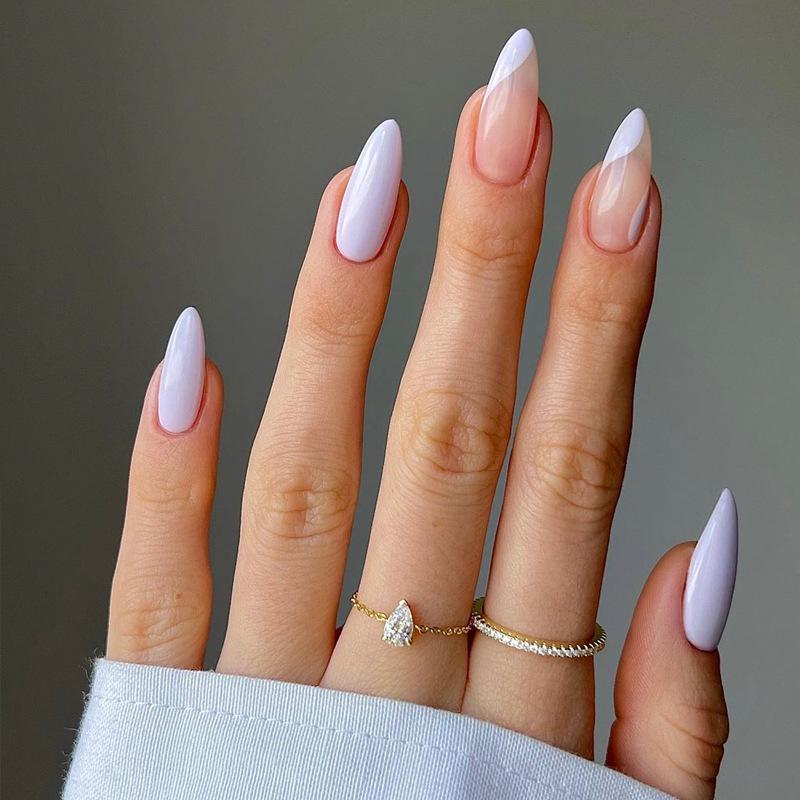 

Purple Stripe Short Wearable False Nails - European and American Style Glue Type