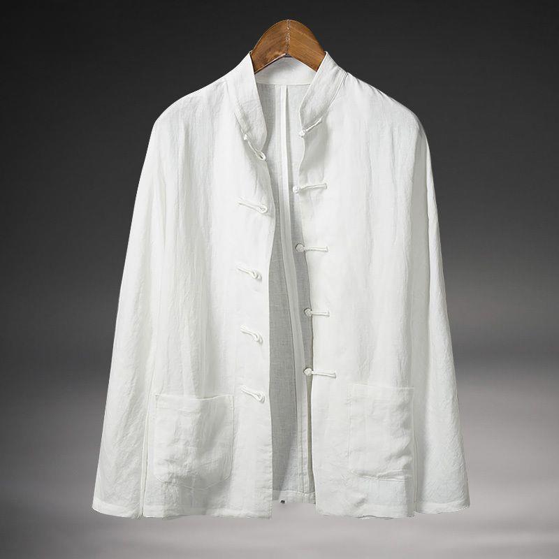 Men's Retro Chinese-Style Stand Collar Long Sleeve Linen Shirt