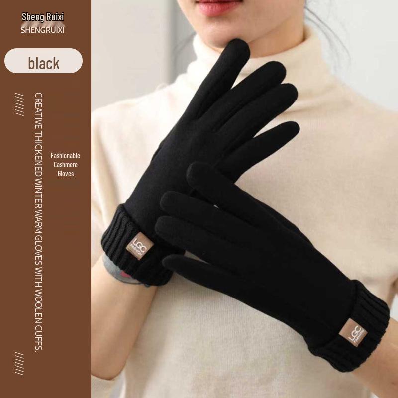 

Сенсорные кашемировые перчатки с рубчатыми манжетами для велоспорта: Теплый, Мягкий, Осенне-зимний стиль One Size