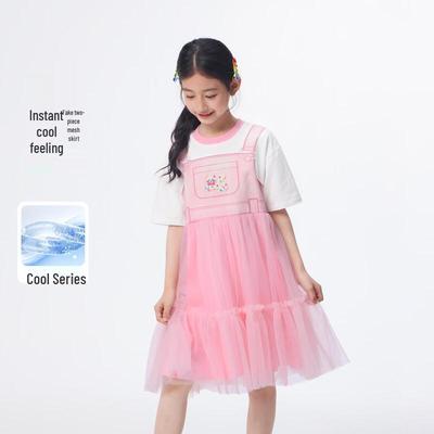Girls' Cat Print Cool Mesh Summer Dress
