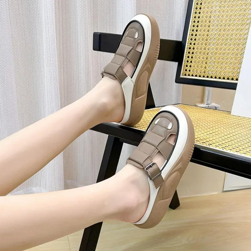 Catâri femei vară ocazional fund gros sandale închise papuci de femeie confort mocasini cu încălțăminte încălțăminte sandale de femeie