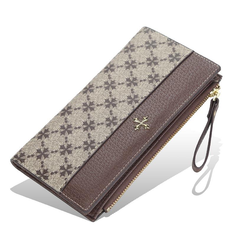 Four-leaf clover women's wallet, fashionable and large-capacity long multi-card buckle retro-printed high-end clutch bag.