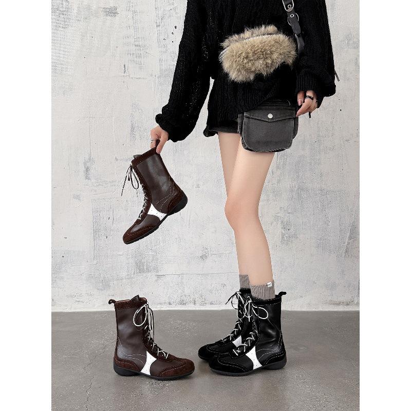 Cowhide version~ inner height increase 5cm retro Martin boots women's small short boots sports style boots high top German training shoes boxing boots