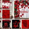 Valentine'S Day Shower Curtain, Rose Flower Heart Romantic Plant Love Lipstick Polyester Printed Fabric Bathroom Decoration