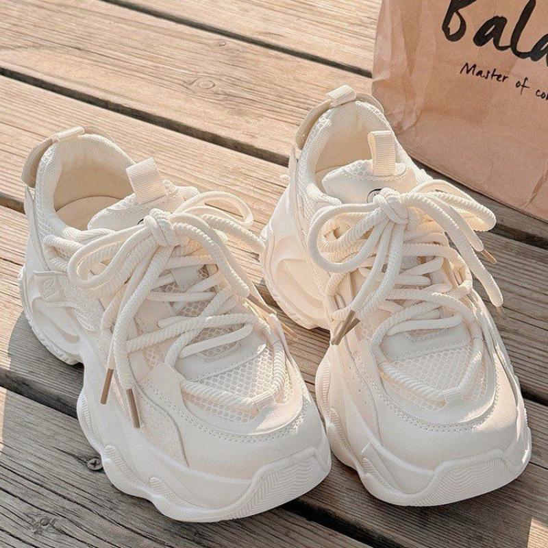 Dad Shoes Women's 2025 Spring and Summer New Popular Mesh Shoes Women's Breathable Mesh Shoes Platform White Shoes Sneakers