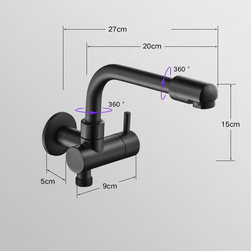 Baterie Neagră Monocomandă pentru Apă Rece Cupru Montată pe Perete Rotativă 360 Baterii Lavabo Baie Robinet Piscină Mop Balcon Exterior Argintiu Robinet Invizibil