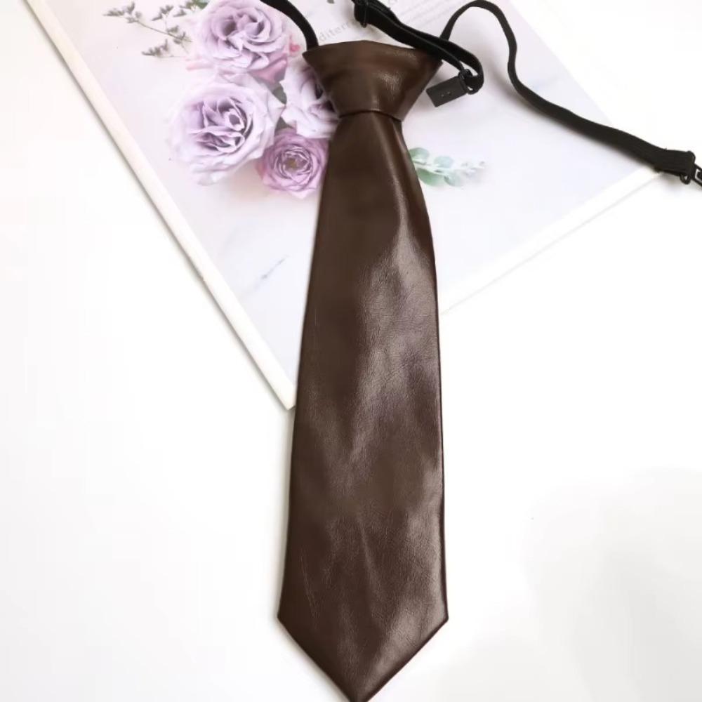 College Style PU Leather Ties Solid Color Lazy Tie Retro JK Necktie