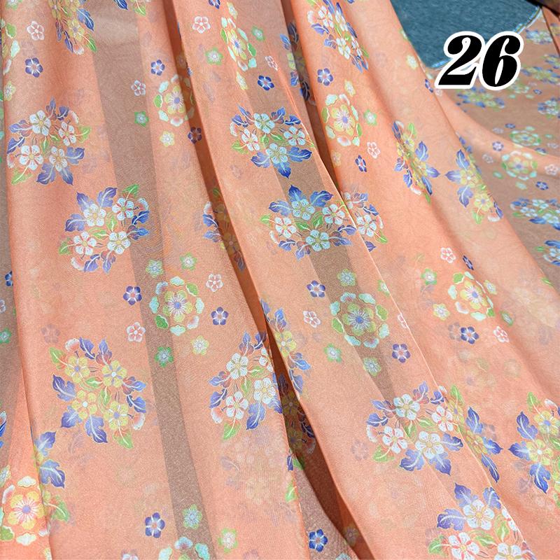 100*150cm Tecido Chiffon Floral Estilo Chinês Grupo de Chá Estampa Floral Tecido DIY Vestido Hanfu Fantasia de Dança de Casamento Decoração