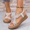 Fashion Rhinestone Decor Wedges Sandals for Women Summer 2025 Bohemian Style Platform Sandles Woman Thick Sole Non Slip Beach Sandalias