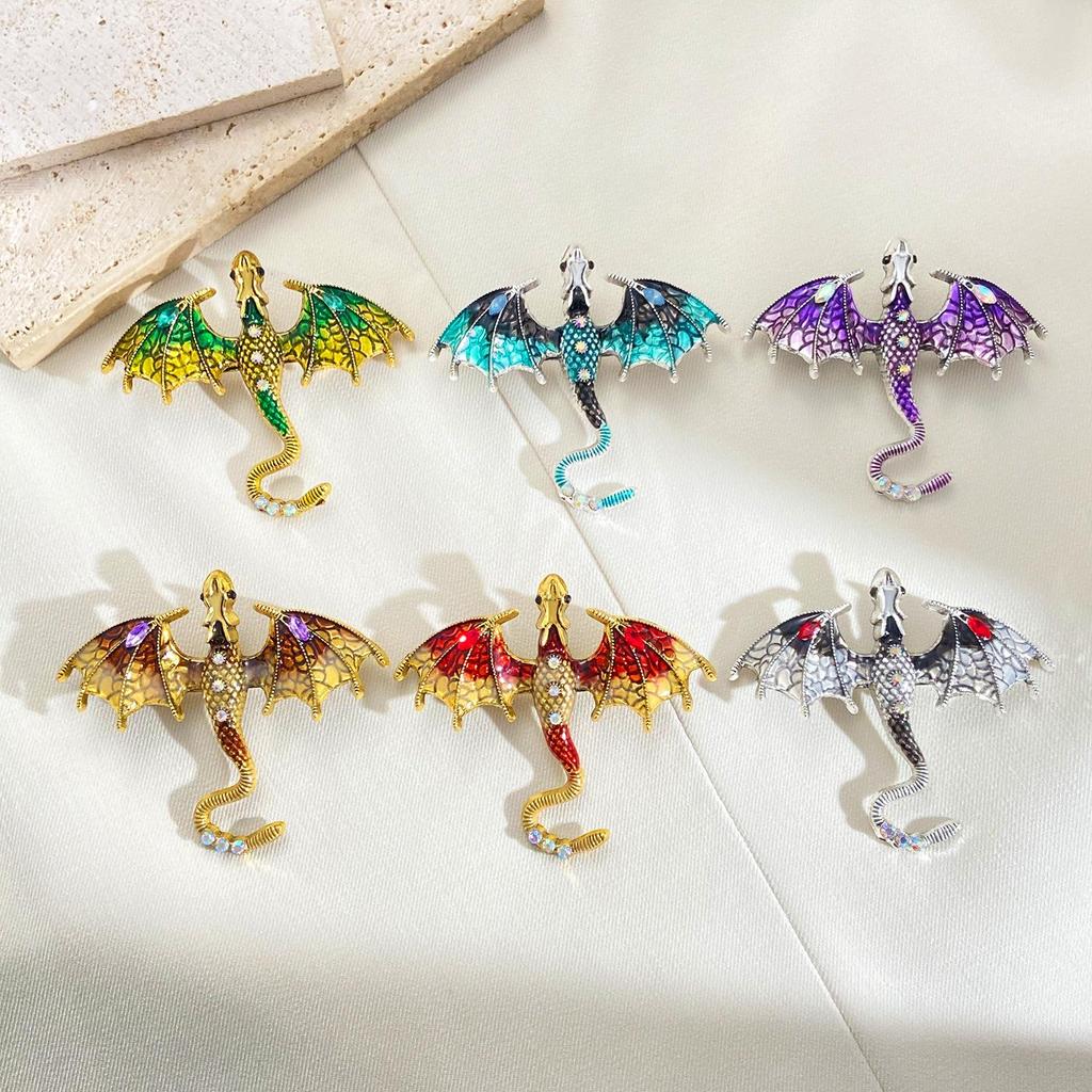 Retro Colorful Enamel Dragon Brooch - Unisex Lapel Pin & Necklace Accessory