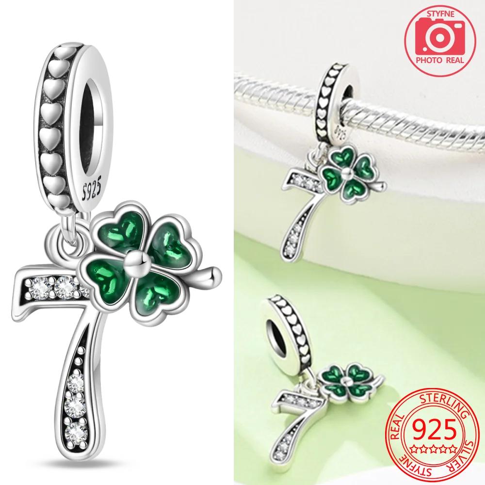 Anniversary Copper Heart-Shaped Charms Lucky Number Beads Four-Leaf Clover Pendants Fit Original Bracelet Fine Diy Jewelry