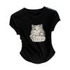 Top da donna estivo 2024 dimagrante nero in cotone a maniche corte