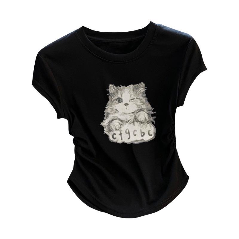 Top da donna estivo 2024 dimagrante nero in cotone a maniche corte