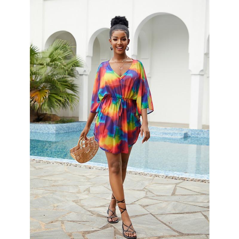 Summer Women's Plus Size Printed Beach Cover Up Sexy Holiday Dress Sun Protection Bikini Cover Up