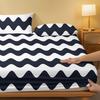 1 Simple Modern Wave Geometry Printed Matte Fitted Sheet, Bedroom Printed Bed Cover, Bedding (Excluding Pillowcases)