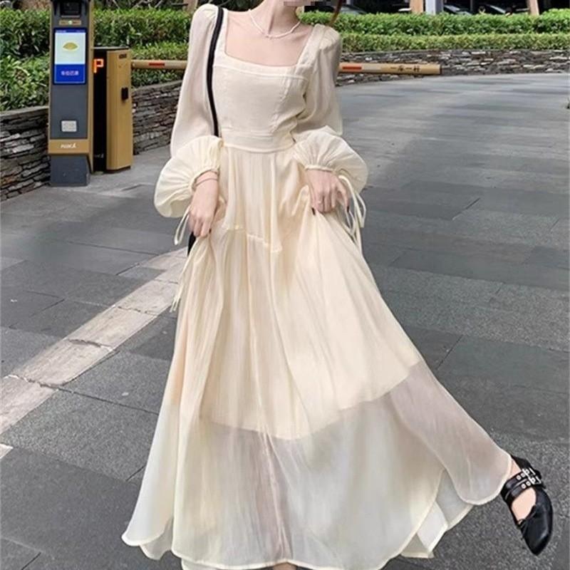 Minimalist Spring Korean Style Long Sleeve Dress With Mandarin Collar For Casual Wear