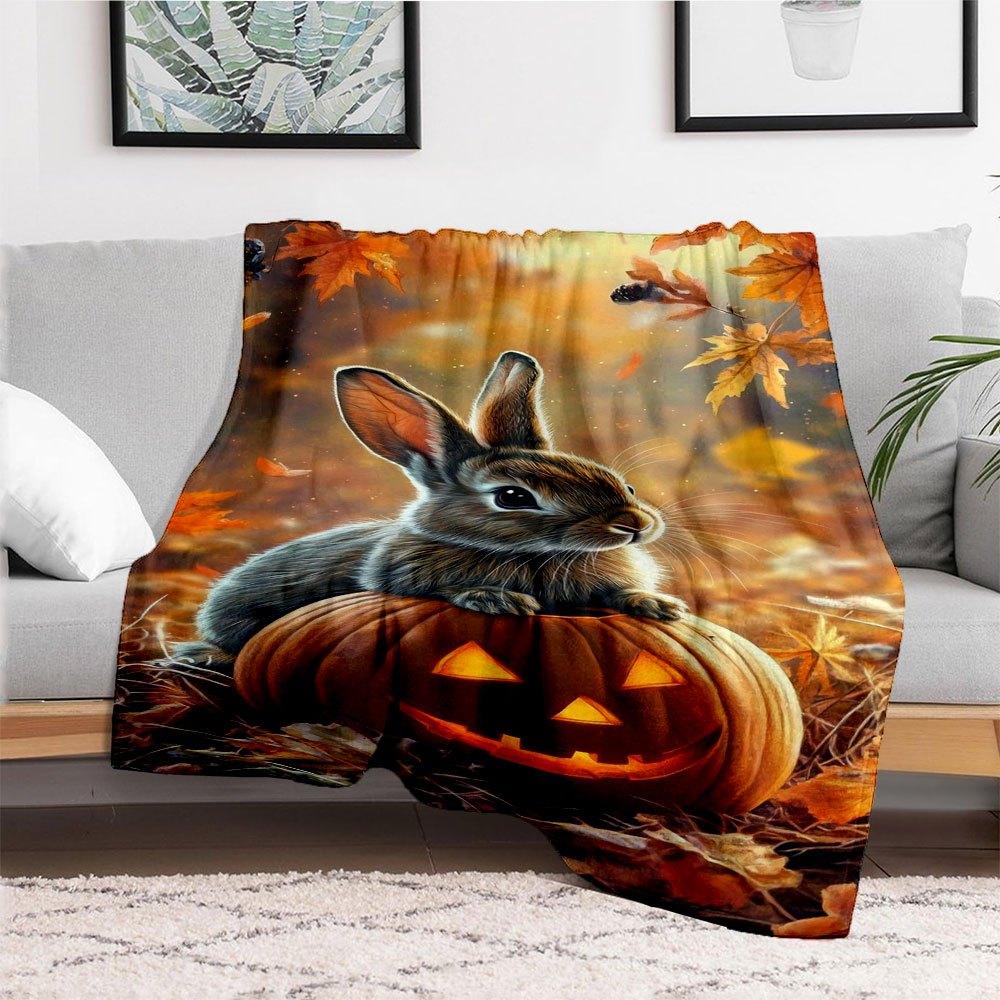 "Halloween Pumpkin Bunny Decor"Blanket Flannel Throw Blanket for Sofa, Bed, Travel, Camping, Office
