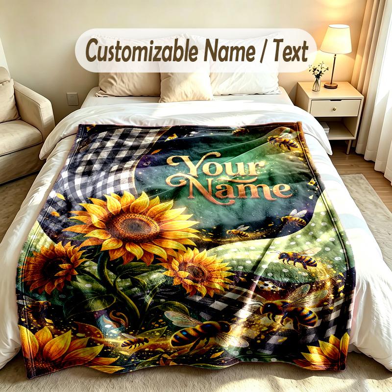 Floral Garden Theme Soft Blanket Personalized Custom Name Text Print Warm Blanket Home Sofa Bedroom Decor