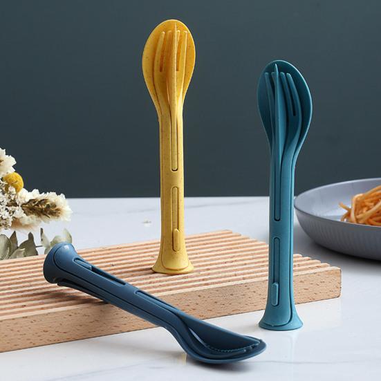 3Pcs/Set 3 In 1 Travel Foldable Cutlery Set Japan Style Plastic Cutter Fork Spoon Student Dinnerware Set Home School Camps Kitchen Tableware
