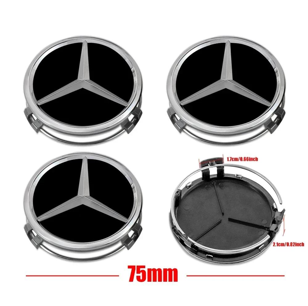 XHWHJ1 2025 Hot For Mercedes Benz 4pcs 75MM Car Wheel Center Cover Stickers Hub Caps Accessorie For MERCEDES BENZ AMG W108 W124 W126 W1