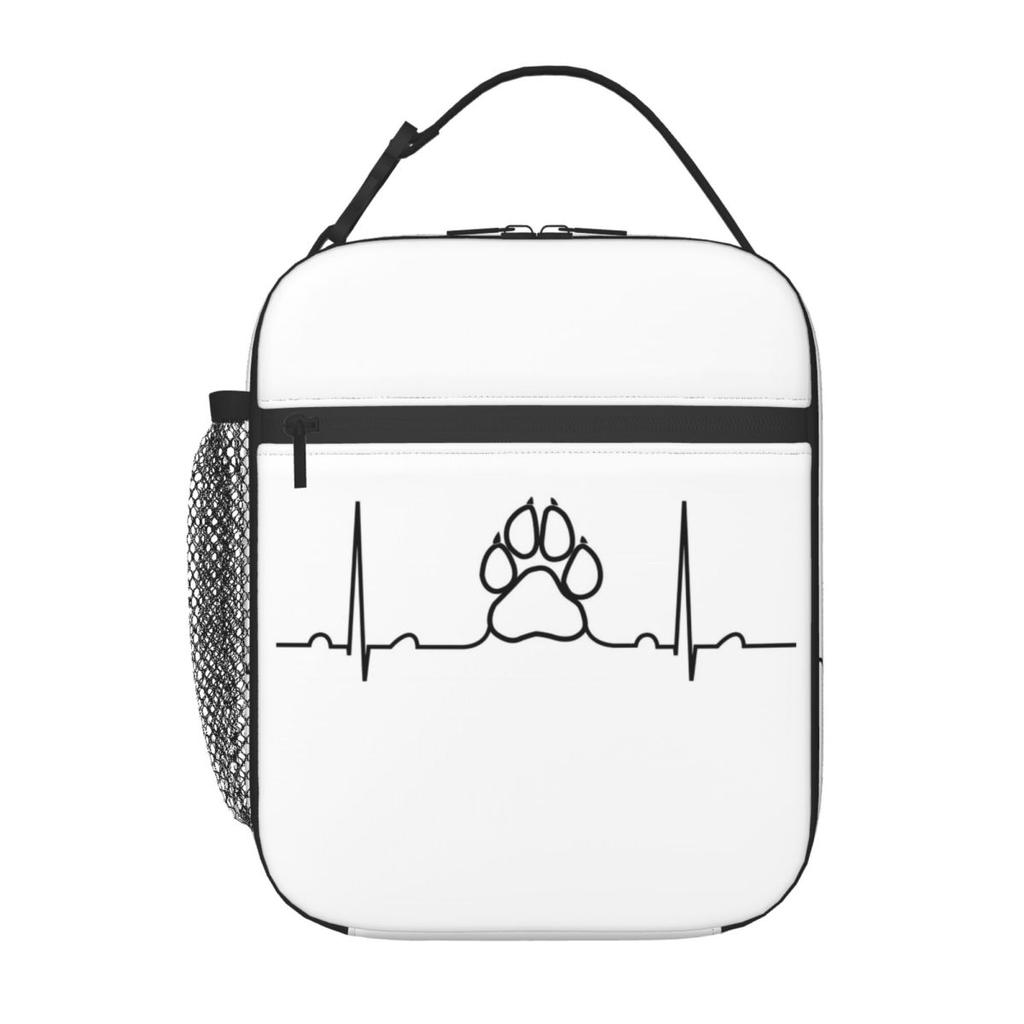 Dog Paw And Heart ECG Heartbeat Insulated Lunch Bag for Women Children Leakproof Food Boxes Thermal Lunch Box Tote