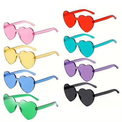8 Pcs Heart Shaped Sunglasses Rimless Jelly Candy Color Party Favors Funny Novelty Shades Y2K Aesthetic Photo Booth Props