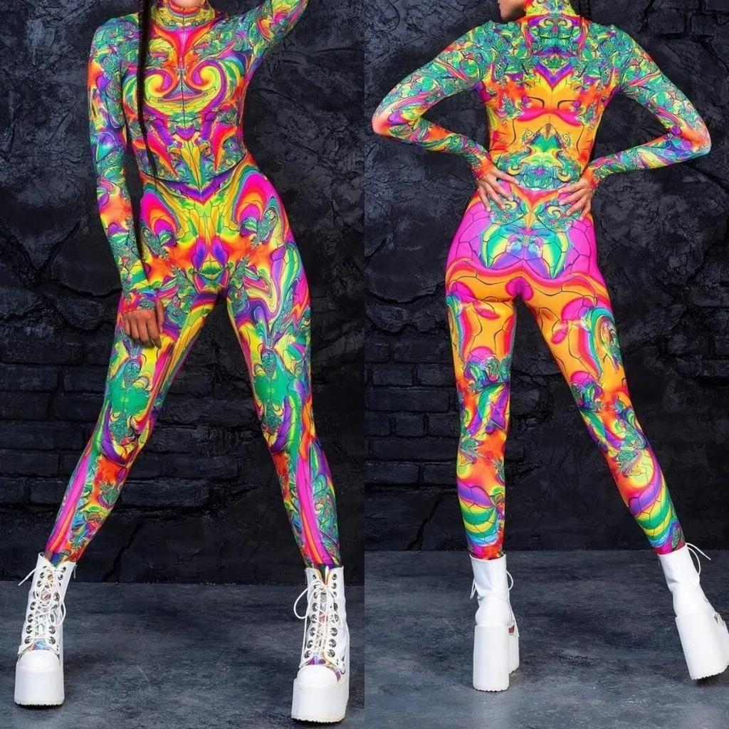 3D Digital Printing Stage Performance Costumes Adults Halloween Events Carnival Theme Party Cosplay Outfit Pretend Game Jumpsuit