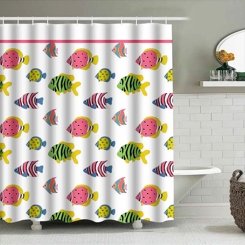 Colorful Fishes Shower Curtain Pattern Printed Fabric Waterproof Bath Mat Decor Home Decoration Available In Various Sizes For K