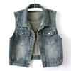 Damen Bequeme Mode Denim Freizeit Strickjacke Knopf Weste Jacke