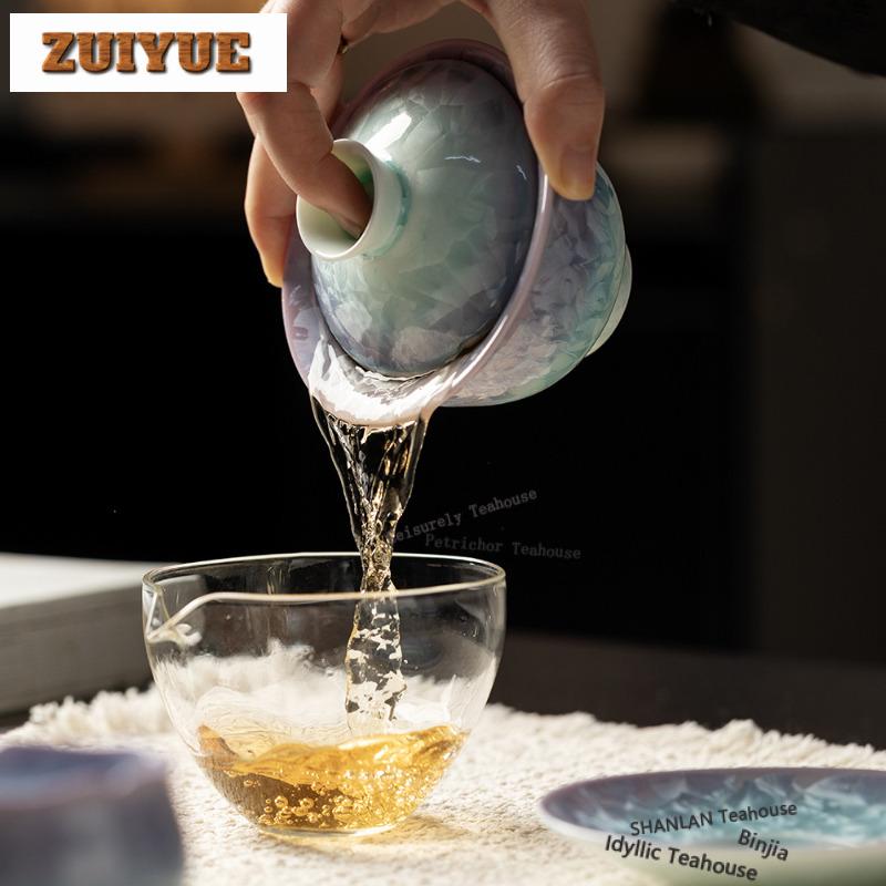 150ml Crystal Glaze Gaiwan Handmade Tea Tureen Household Tea Bowl With Lid Kit Tea Maker Cover Bowl For Tea Supplies Ornaments