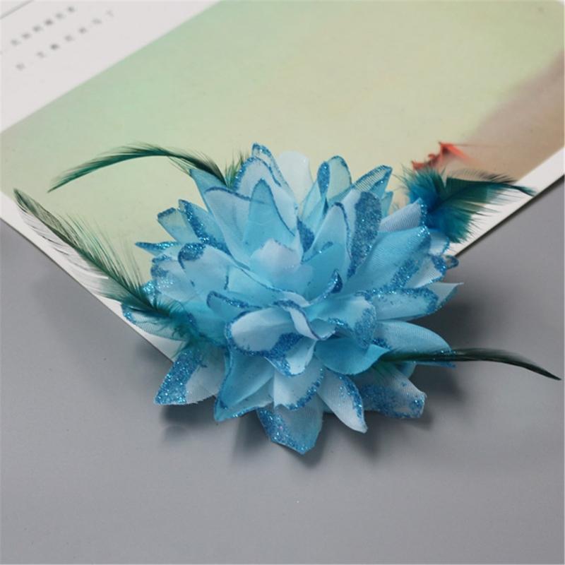 Fabric Flower Headband Feather Flower Hairband Women Evening Party Headpieces