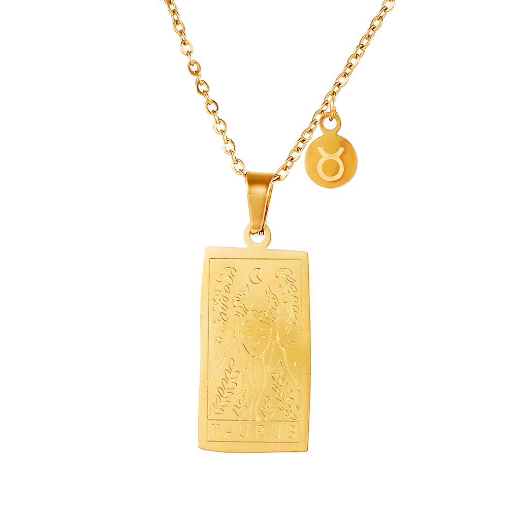 Twelve Constellations Tarot Card Stainless Steel Necklace with Fade-Resistant Pendant