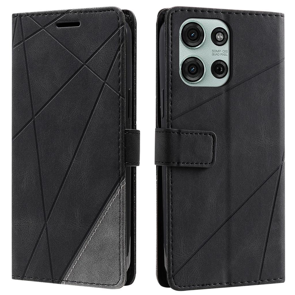 For Motorola Moto G75 5G Case Imprinted Lines PU Leather Splicing Wallet Phone Cover