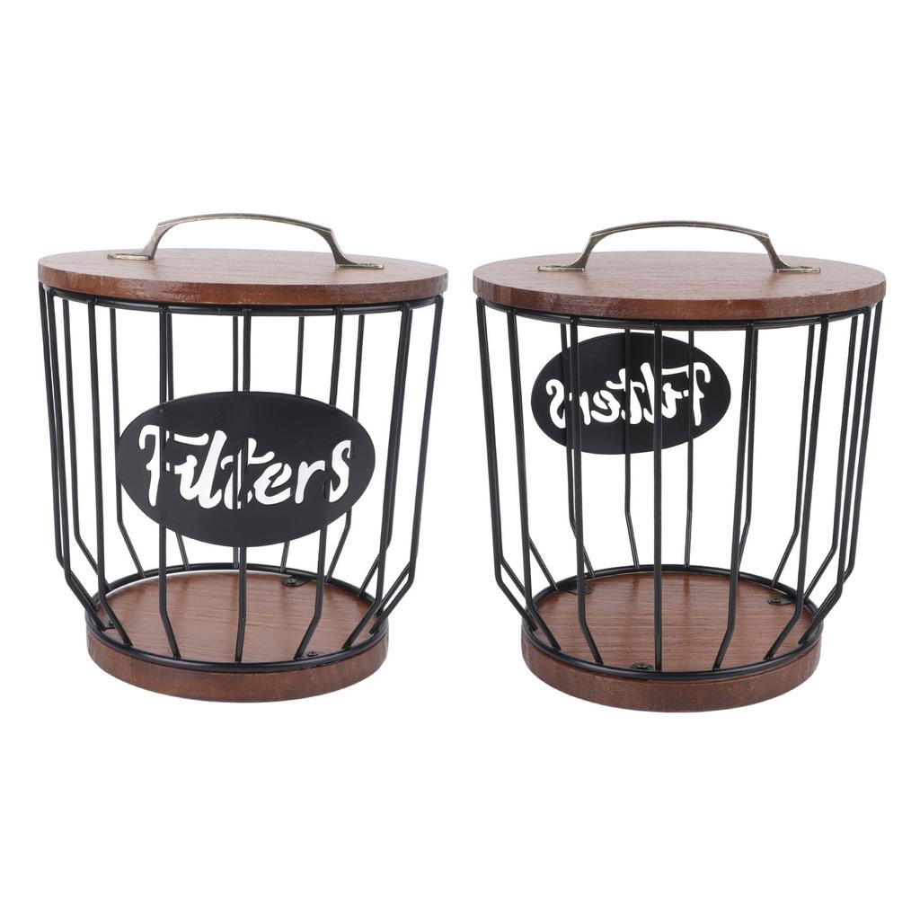 Rustic Coffee Filter Holder with Lid Coffee Filter Storage Container Coffee Pod Holder for Counter Coffee Bar Accessories Decor