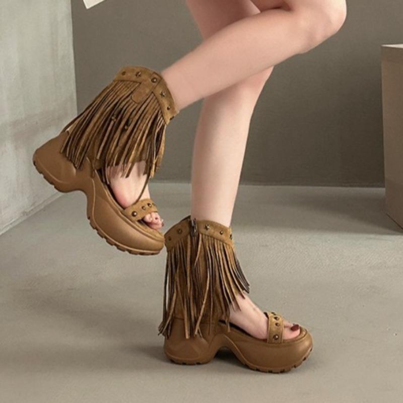 Cool Boots for Women with Tassel,willow Nail,height Increase 2026 Summer New Roman Sandals Fashion Short Boots Botas Para Mujer