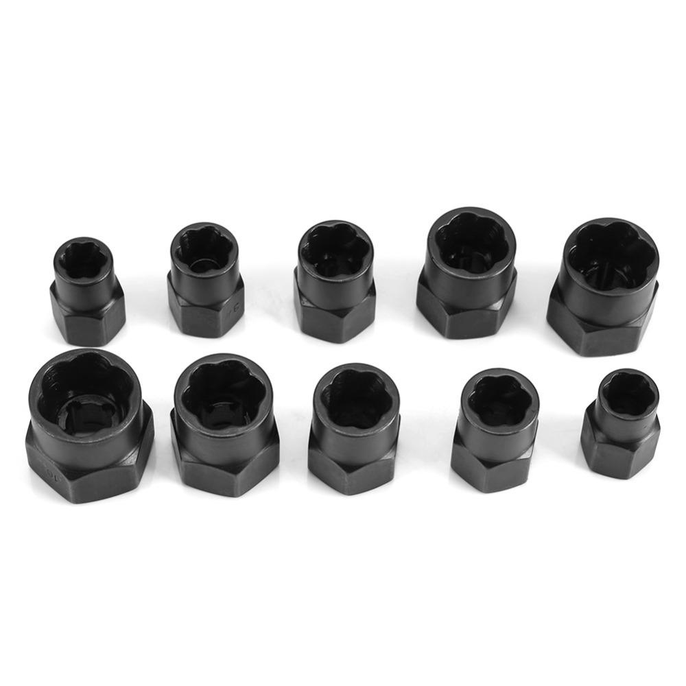 10pcs 9-19mm Damaged Nut Bolt Remover Kit Bolt Broken Nut Screw Remover Extractor Removal Set Threading Tools Kit