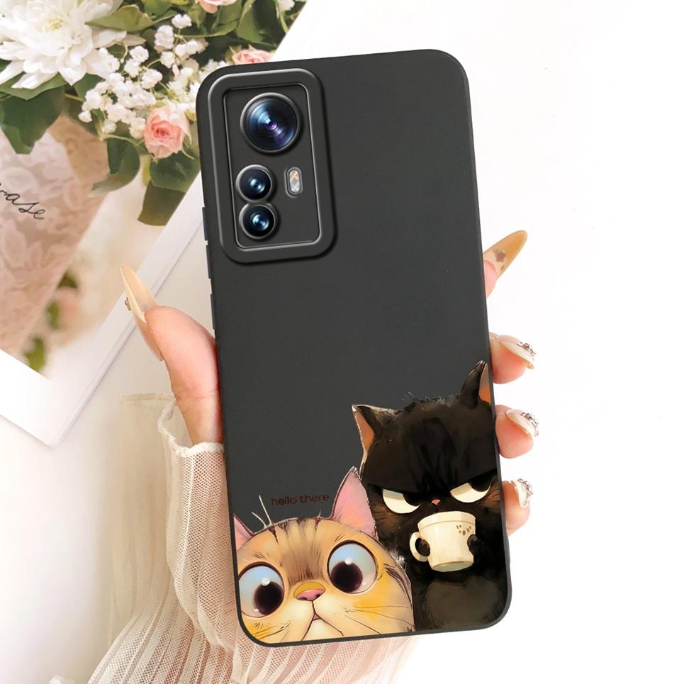Phone Case For Xiaomi 12 12x 12s 12T Pro 12 Lite Casing Liquid Silicone Cartoon Dragon Funny Cat Seabeach Pattern Back Cover