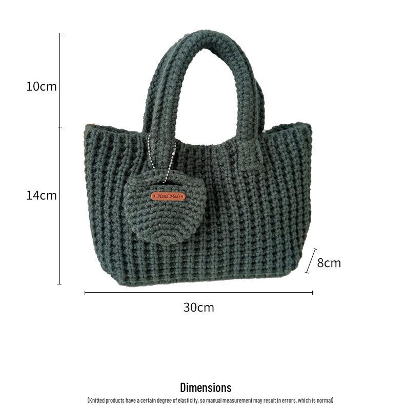 Handväska i ull i koreansk stil, enfärgad, handgjord, virkad—Söt höst-/vintertelefonväska
