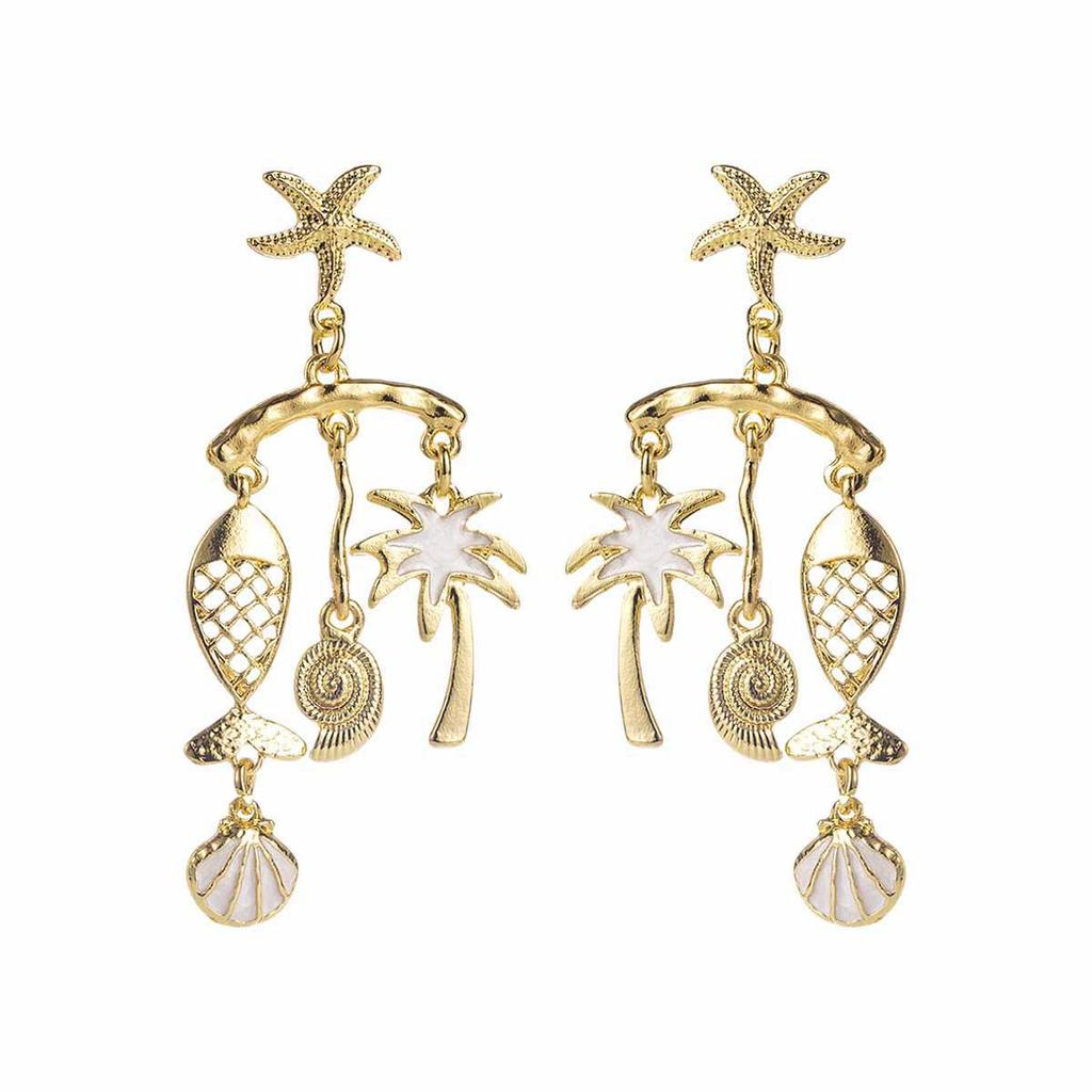 Bohemian Metal Shell Starfish Drop Earrings for Women Lady Ocean Beach Style Dangle Earrings Vacation Party Jewelry Accessories