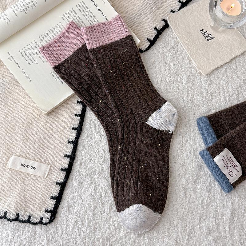 Wool Socks Children'S Stacking Socks Season Warm Fleece Thickened Stockings Color Matching Retro Ideas Yarn Medium Tube Socks Women