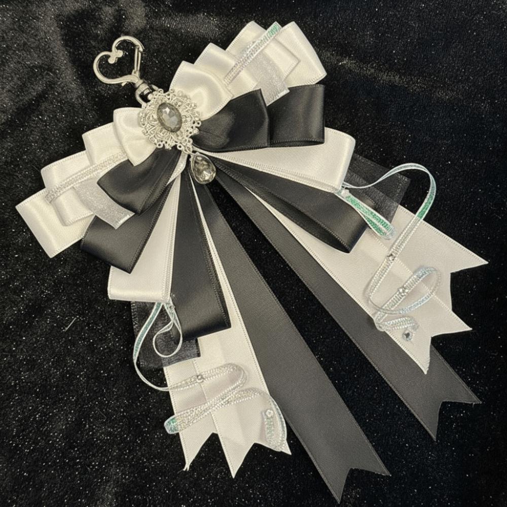 Cute Double Layer Ribbon Bow Pendant Rhinestone DIY Decoration Keychain  Cosplay чёрный